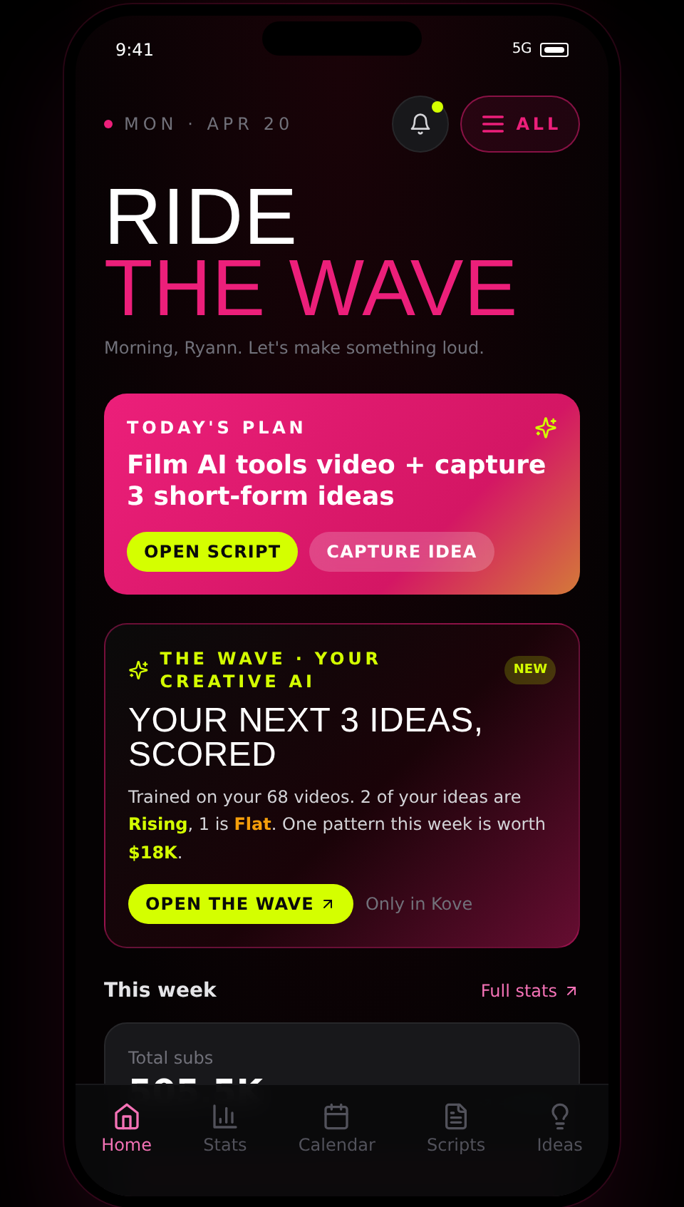 Kove app screen
